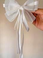 White Organza Hair Bow with Long Ribbons, Coquette Bridal Hair Accessory