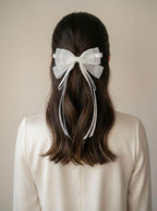 White Organza Hair Bow with Long Ribbons, Coquette Bridal Hair Accessory