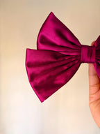 Oversized Satin Hair Bow Clip, Jewel-Toned Magenta, French Barrette, Coquette Style Accessory