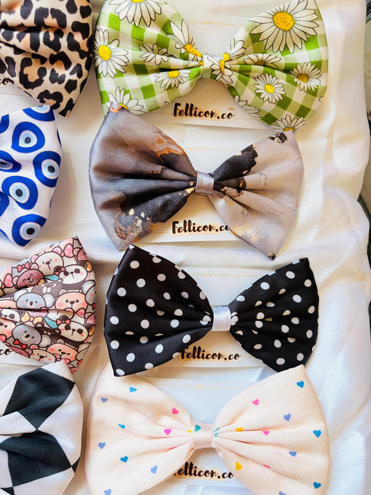 Printed Fabric Hair Bows, Handmade Satin Hair Accessories, Floral Checkered Patterns