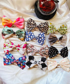 Printed Fabric Hair Bows, Handmade Satin Hair Accessories, Floral Checkered Patterns