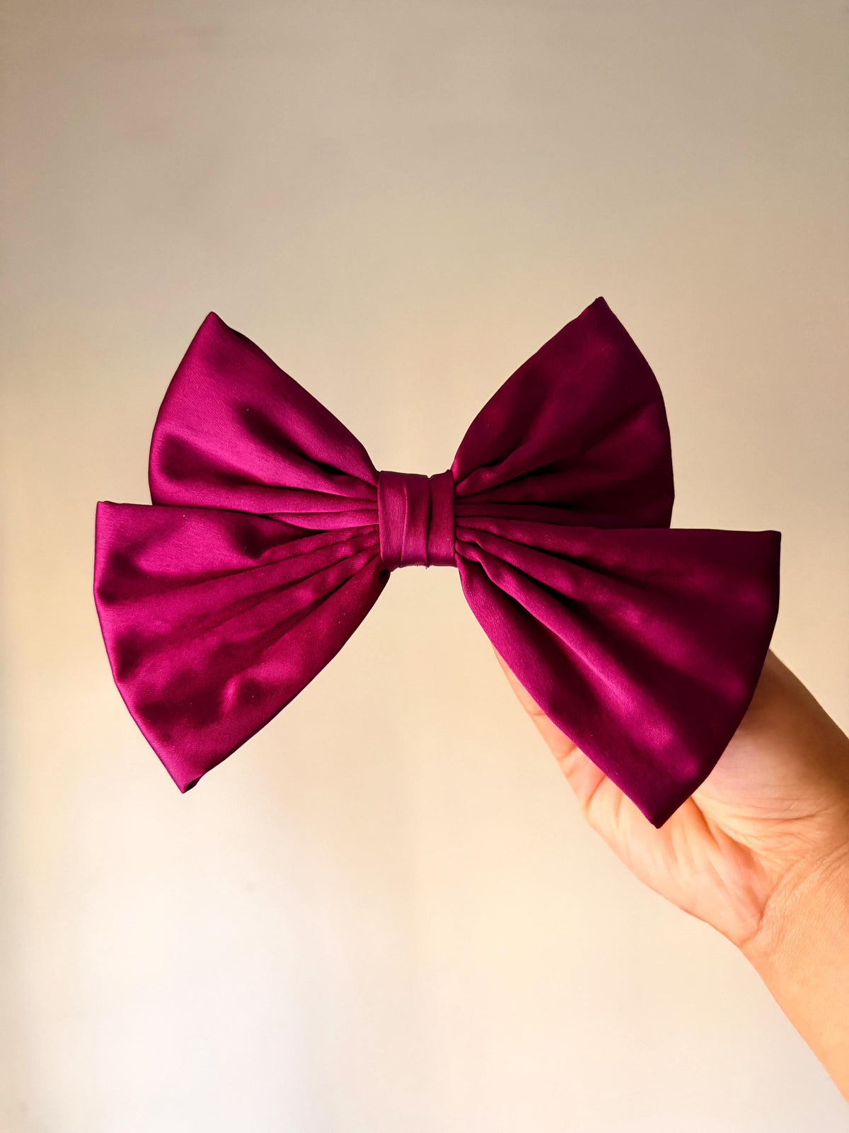 Oversized Satin Hair Bow Clip, Jewel-Toned Magenta, French Barrette, Coquette Style Accessory