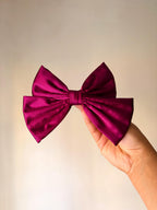 Oversized Satin Hair Bow Clip, Jewel-Toned Magenta, French Barrette, Coquette Style Accessory