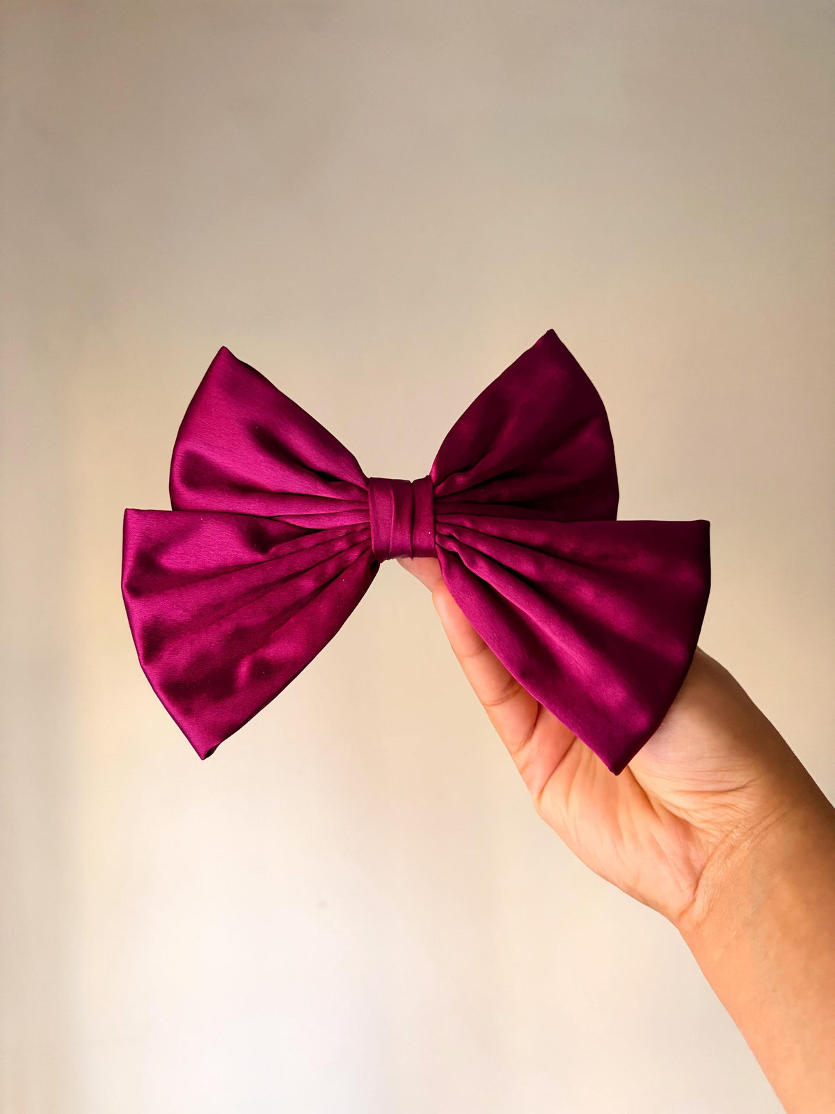 Oversized Satin Hair Bow Clip, Jewel-Toned Magenta, French Barrette, Coquette Style Accessory