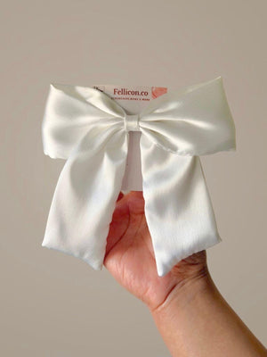 Large White Satin Bridal Bow Hair Clip | Coquette Ballet core Wedding Ribbon