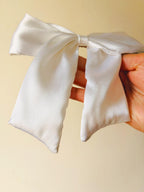 Large White Satin Bridal Bow Hair Clip | Coquette Ballet core Wedding Ribbon