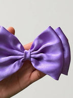 Large Lavender Satin Double Layer Hair Bow, Wedding Accessory, Preppy Style Ribbon Clip