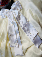 White Satin Pearl Bridal Hair Bow, Romantic Wedding Accessory, French Barrette clip