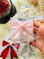 Satin Lace Pearl Hair Bow for Girls, Toddler Clip, Special Occasion Accessory