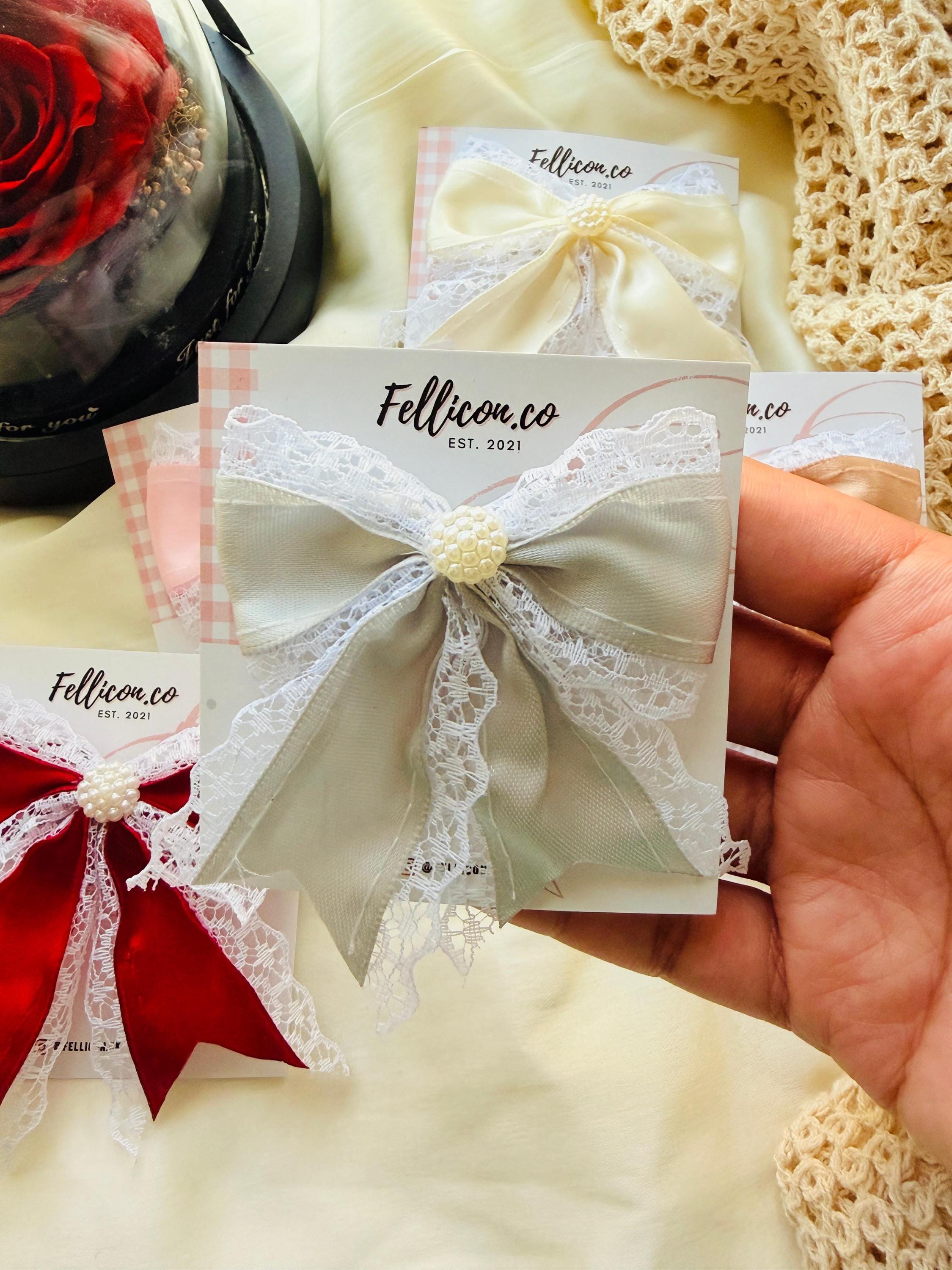 Satin Lace Pearl Hair Bow for Girls, Toddler Clip, Special Occasion Accessory