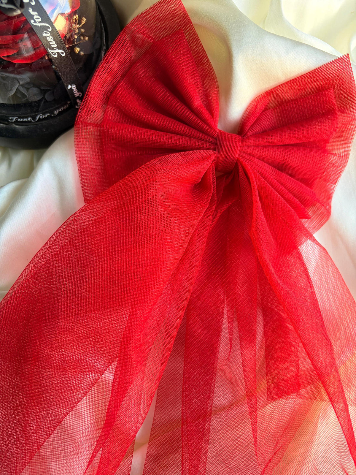 Red Oversized Hair Clip | Veil Bow | Sailor with Long Tails | Wedding Accessory