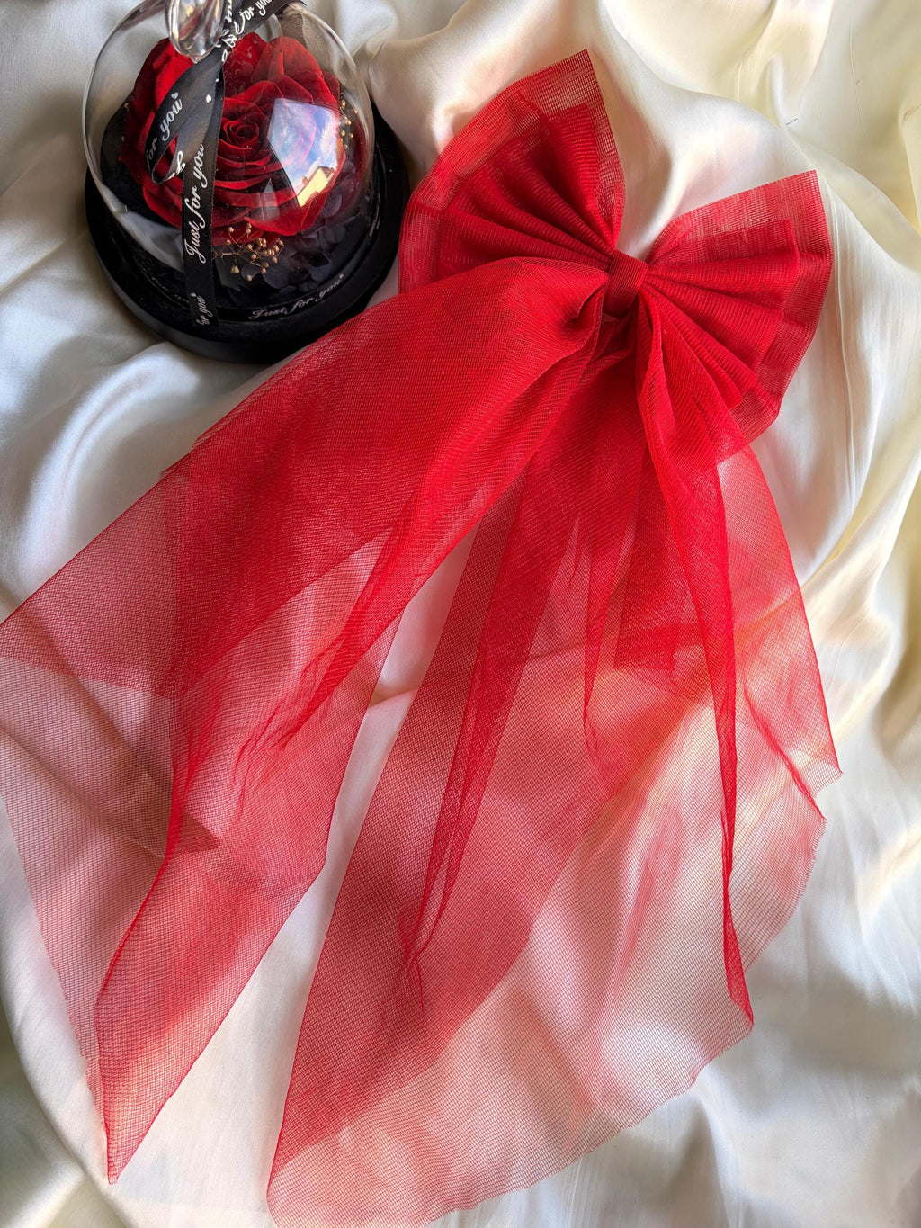 Red Oversized Hair Clip | Veil Bow | Sailor with Long Tails | Wedding Accessory