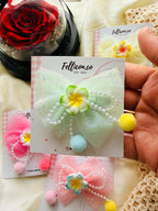 Glitter Tulle Plumeria Flower Hair Bows for Girls (Pack of 5), Kawaii Clip