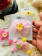 Glitter Tulle Plumeria Flower Hair Bows for Girls (Pack of 5), Kawaii Clip
