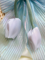 Iridescent tail bow with tulip | Shimmer pleated coquette hair clip