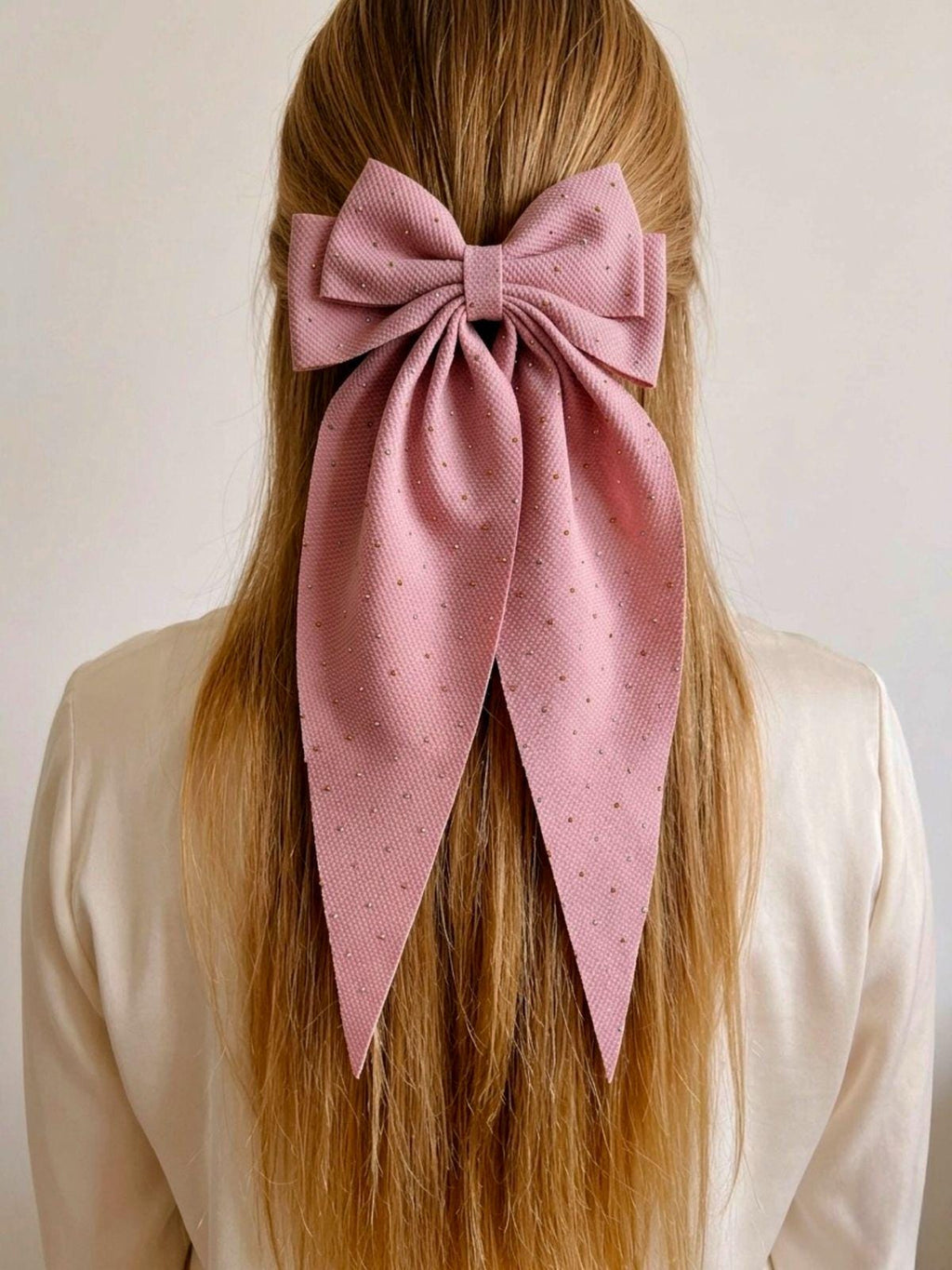 Oversized Long Tail Bow Barrette, Textured Bullet Fabric Hair Clip, Coquette style Hair Accessory
