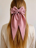 Oversized Long Tail Bow Barrette, Textured Bullet Fabric Hair Clip, Coquette style Hair Accessory