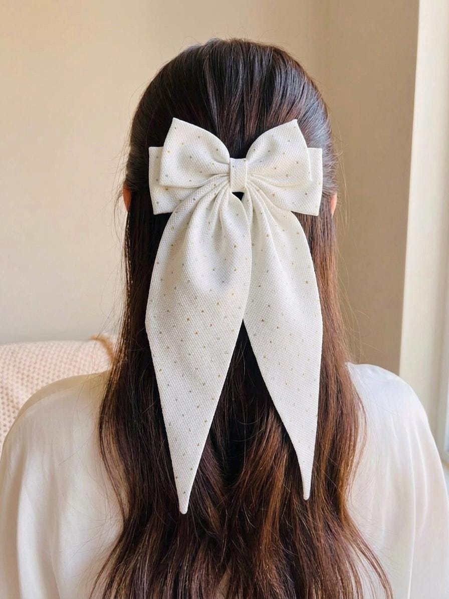 Oversized Long Tail Bow Barrette, Textured Bullet Fabric Hair Clip, Coquette style Hair Accessory
