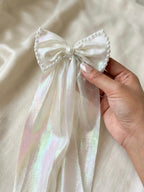 Pearlescent Shimmer Oversized Hair Bow - Elegant Pearl Edged Statement Clip
