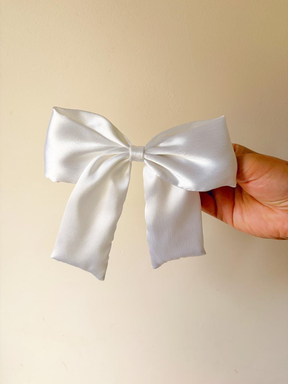 Large White Satin Bridal Bow Hair Clip | Coquette Ballet core Wedding Ribbon