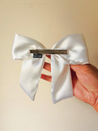Large White Satin Bridal Bow Hair Clip | Coquette Ballet core Wedding Ribbon