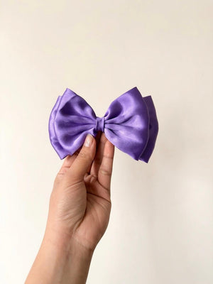 Large Lavender Satin Double Layer Hair Bow, Wedding Accessory, Preppy Style Ribbon Clip