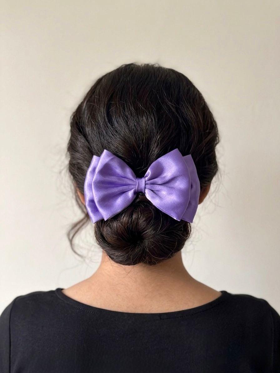 Large Lavender Satin Double Layer Hair Bow, Wedding Accessory, Preppy Style Ribbon Clip