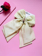 Double Layered Sage Green Bow with Rhinestones – Bridal Organza Accessory