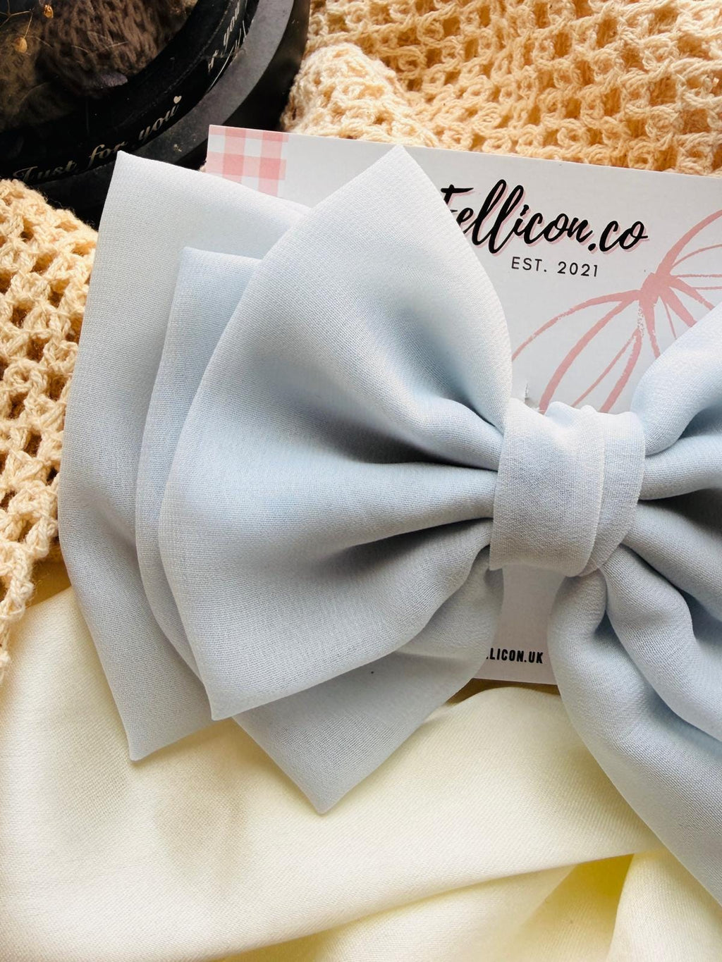 Extra large Dusty Blue Oversized Chiffon Hair Bow Clip, Romantic Coquette Style Accessory