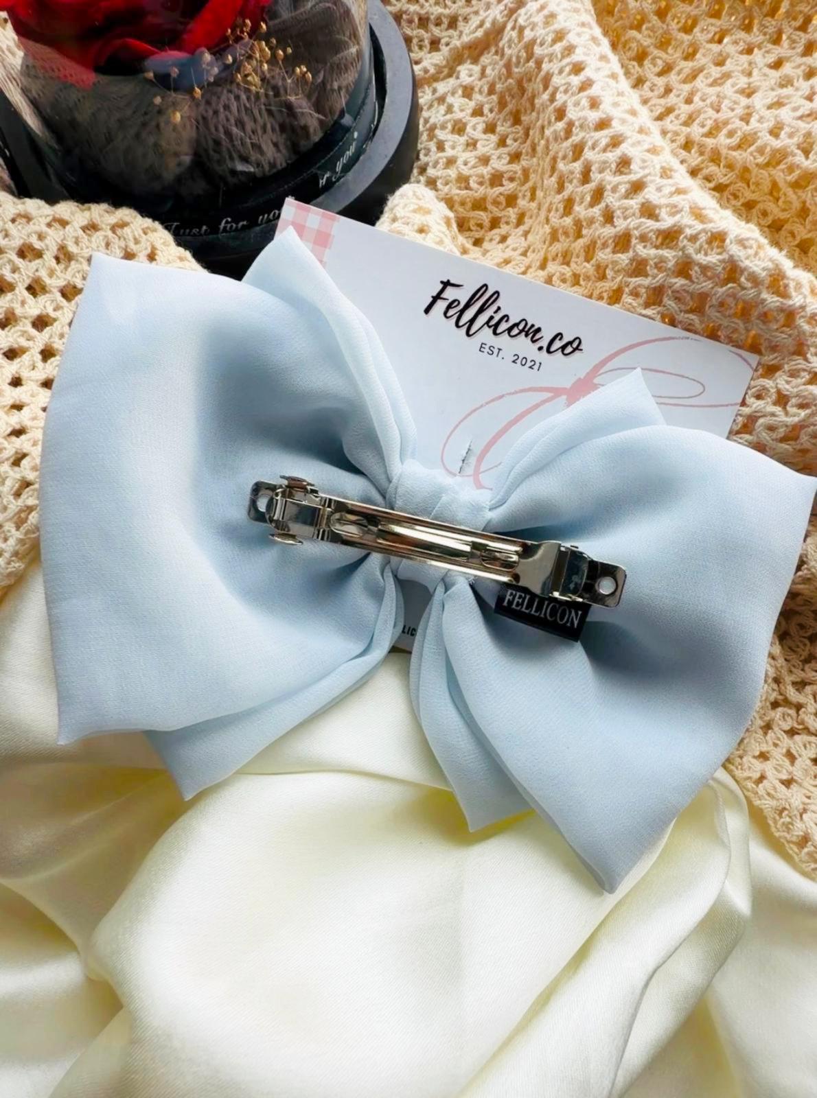 Extra large Dusty Blue Oversized Chiffon Hair Bow Clip, Romantic Coquette Style Accessory