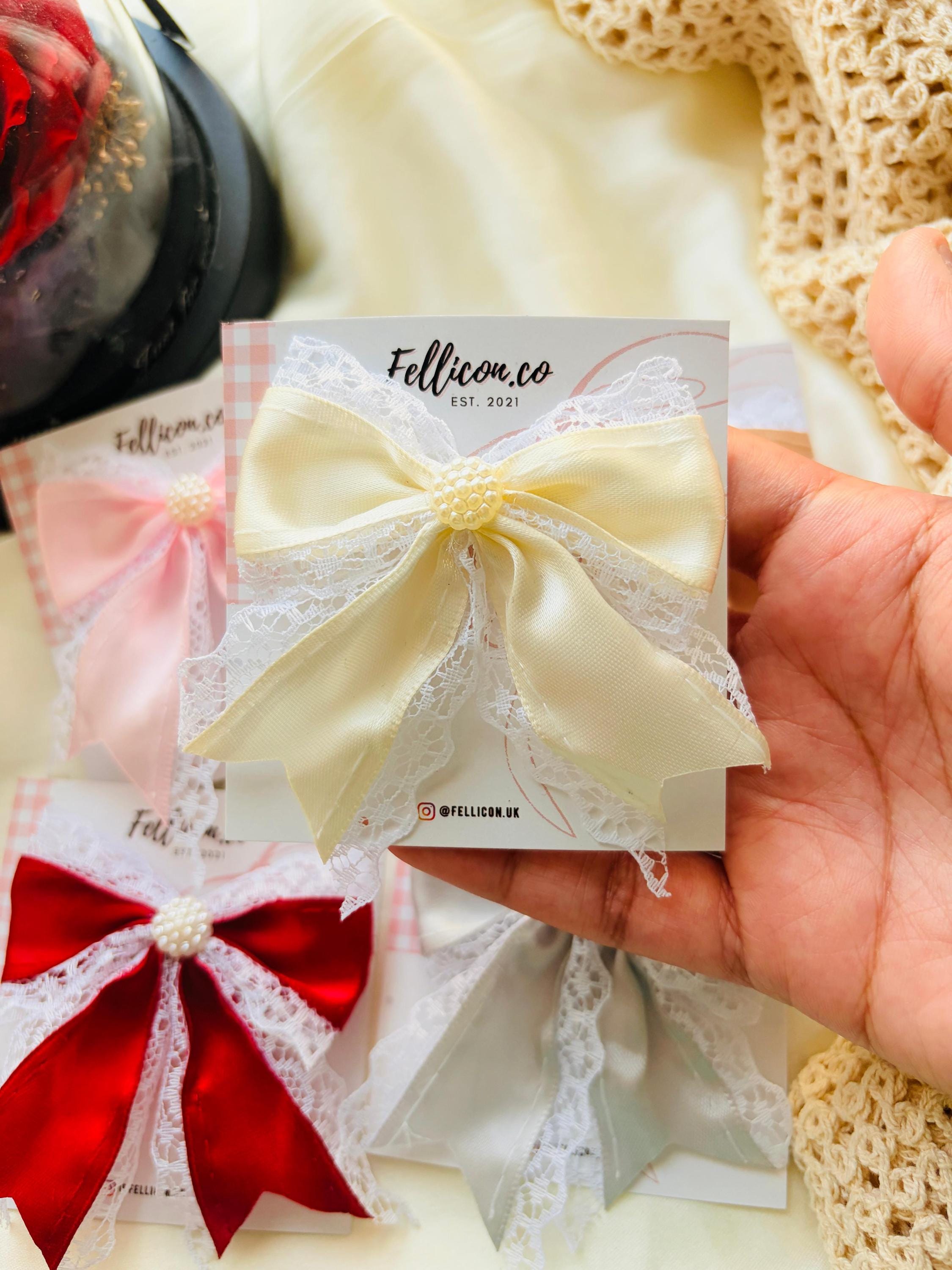 Satin Lace Pearl Hair Bow for Girls, Toddler Clip, Special Occasion Accessory