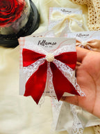 Satin Lace Pearl Hair Bow for Girls, Toddler Clip, Special Occasion Accessory