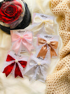 Satin Lace Pearl Hair Bow for Girls, Toddler Clip, Special Occasion Accessory