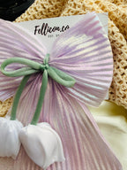 Iridescent tail bow with tulip | Shimmer pleated coquette hair clip