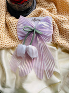 Iridescent tail bow with tulip | Shimmer pleated coquette hair clip