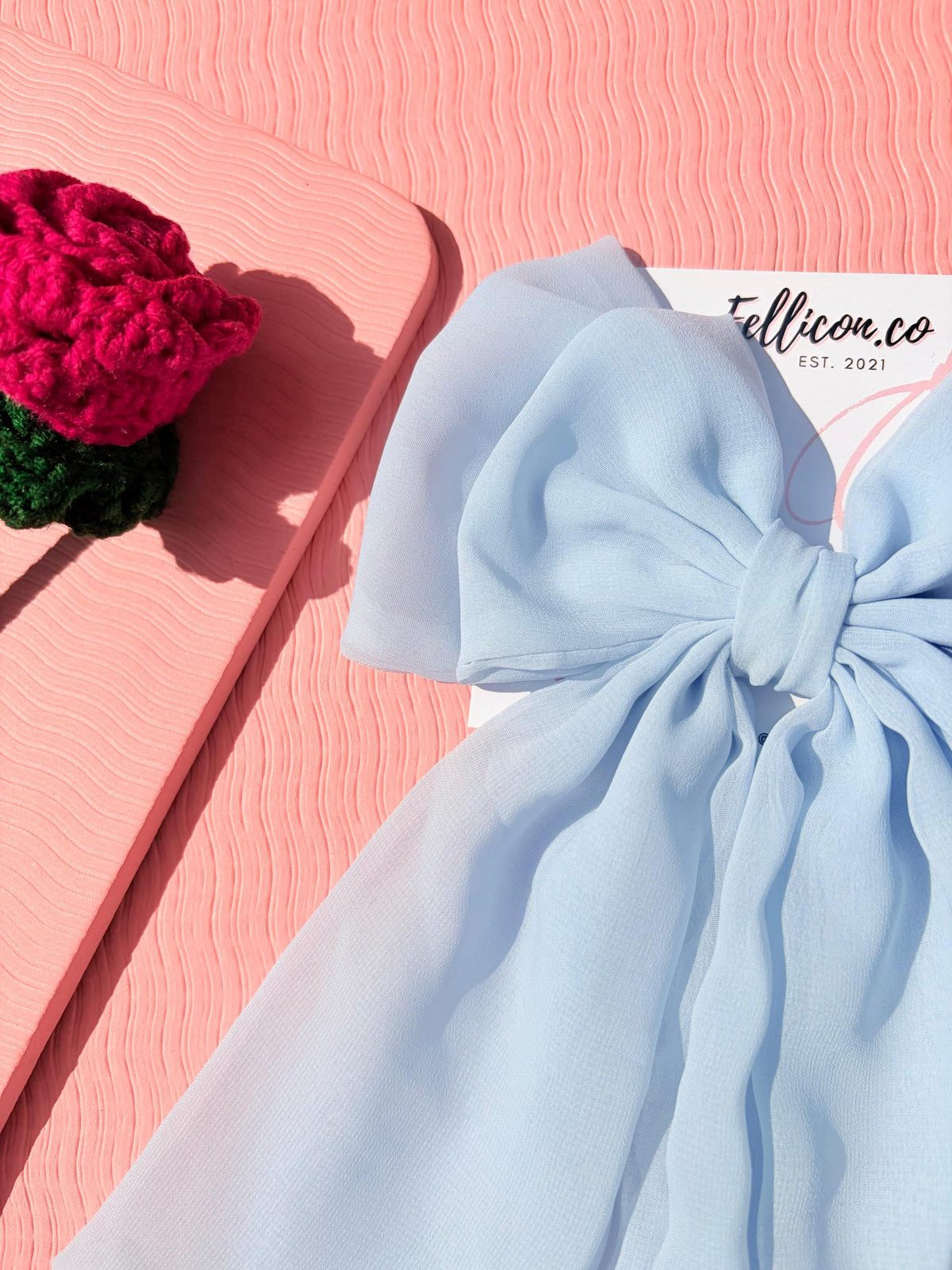 Pale Blue Double Layer Chiffon Bow Hair Clip – Large Sheer Fabric Bow with Tails