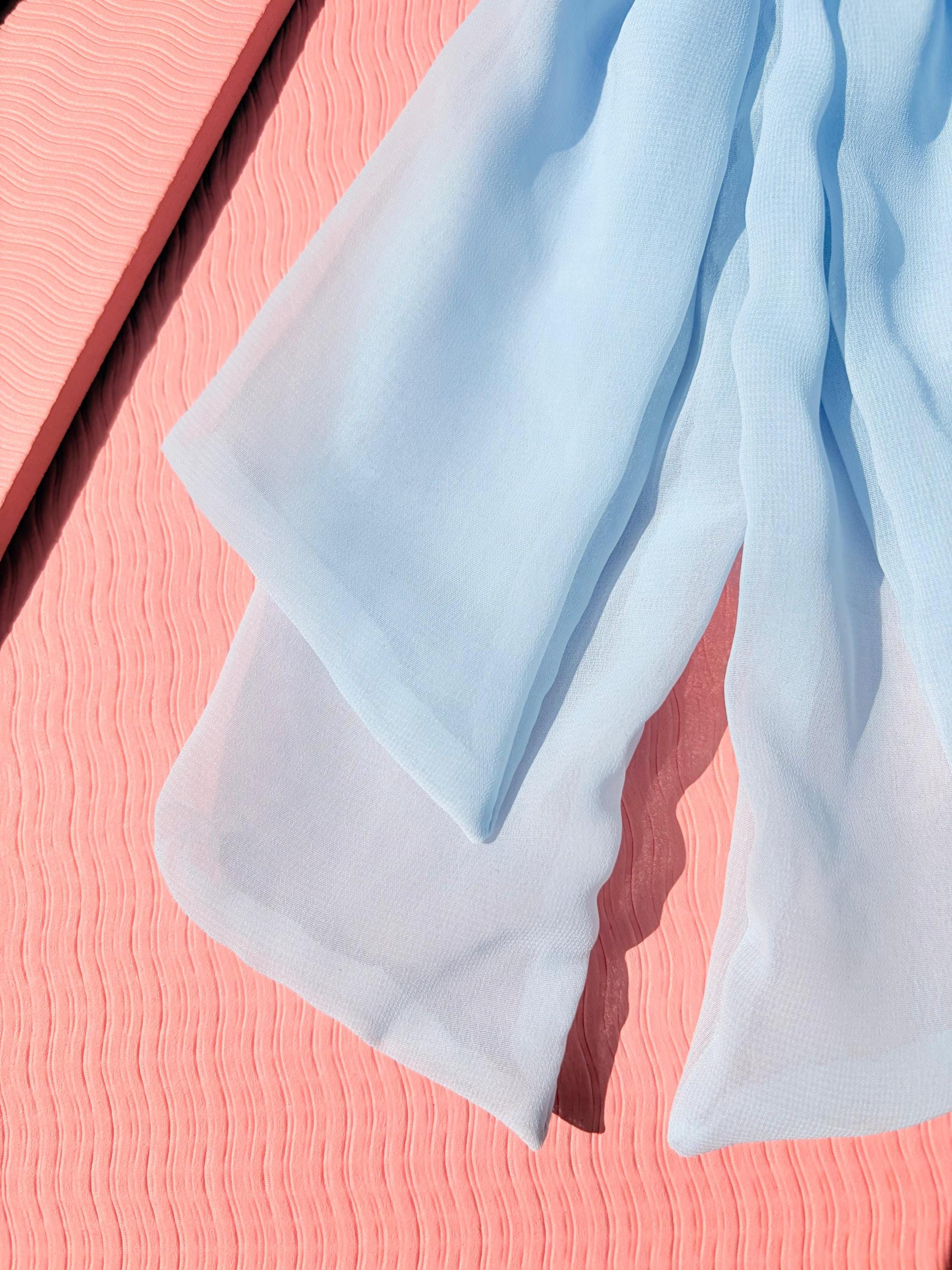 Pale Blue Double Layer Chiffon Bow Hair Clip – Large Sheer Fabric Bow with Tails