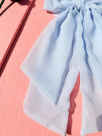 Pale Blue Double Layer Chiffon Bow Hair Clip – Large Sheer Fabric Bow with Tails