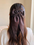 Oversized Long Tail Bow Barrette, Textured Bullet Fabric Hair Clip, Coquette style Hair Accessory