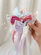 Pearlescent Shimmer Oversized Hair Bow - Elegant Pearl Edged Statement Clip