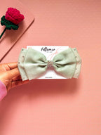 Sage Green Organza Bow Clip | Crystal Embellished Hair Barrette for Women