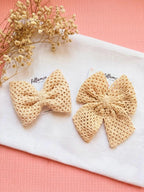 Large Crochet Vintage Hair Bow, Coquette Boho Lace Accessory Handmade Ribbon Applique