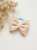 Large Crochet Vintage Hair Bow, Coquette Boho Lace Accessory Handmade Ribbon Applique
