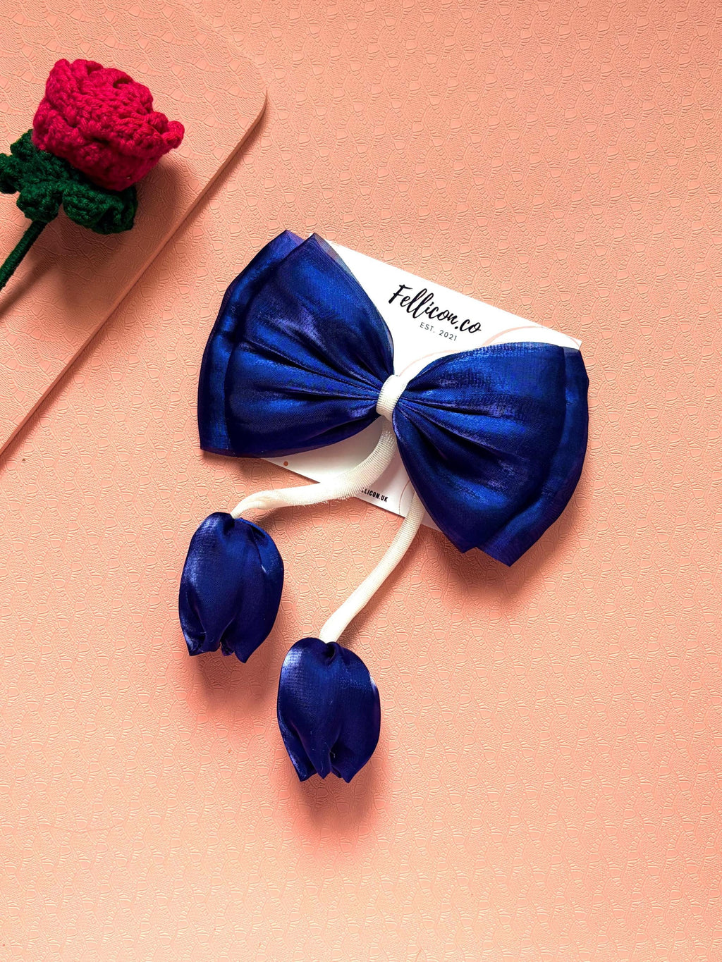 Organza iridescent large hair bow with hanging tulip | coquette statement hair clip