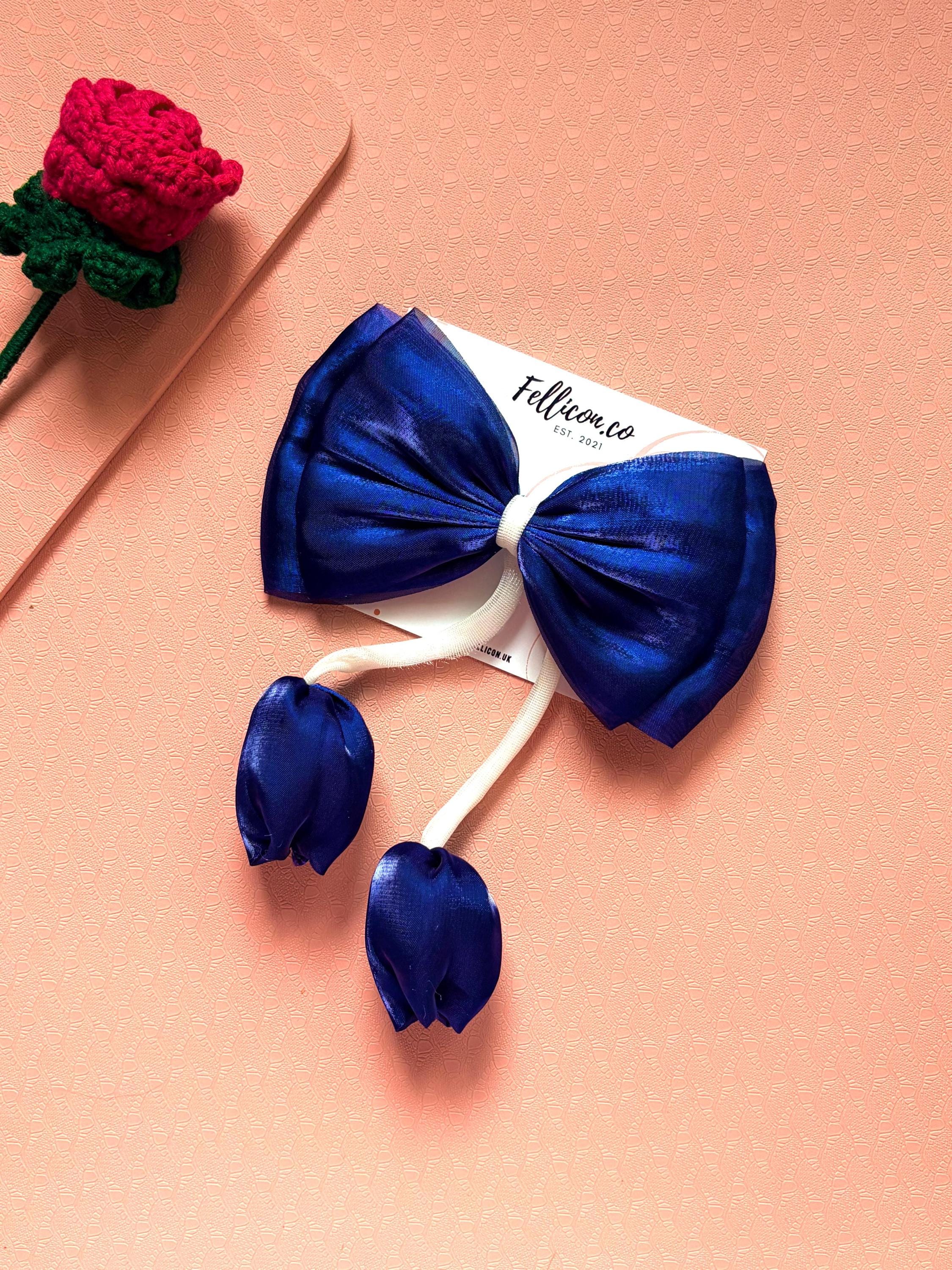 Organza iridescent large hair bow with hanging tulip | coquette statement hair clip