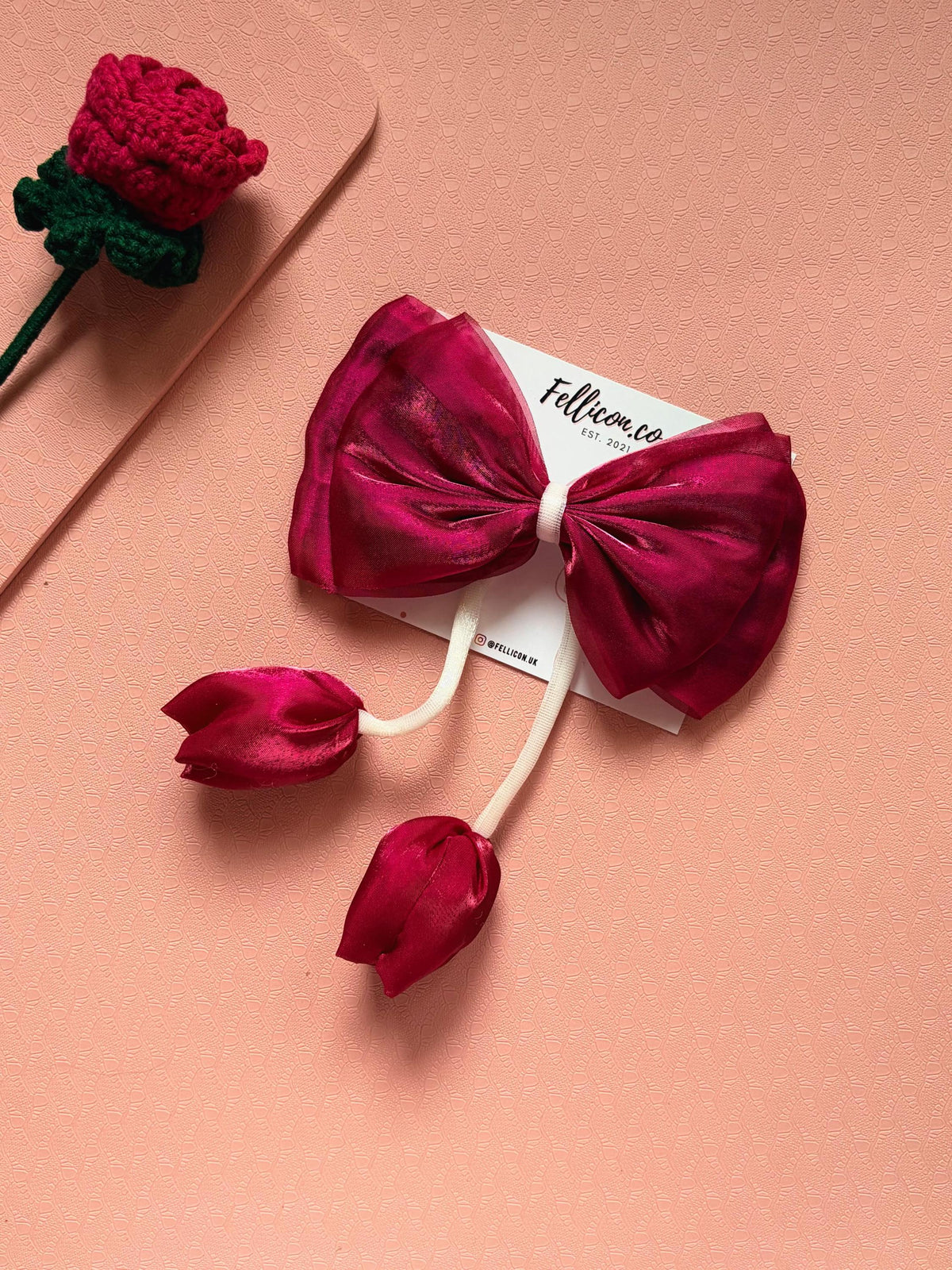 Organza iridescent large hair bow with hanging tulip | coquette statement hair clip