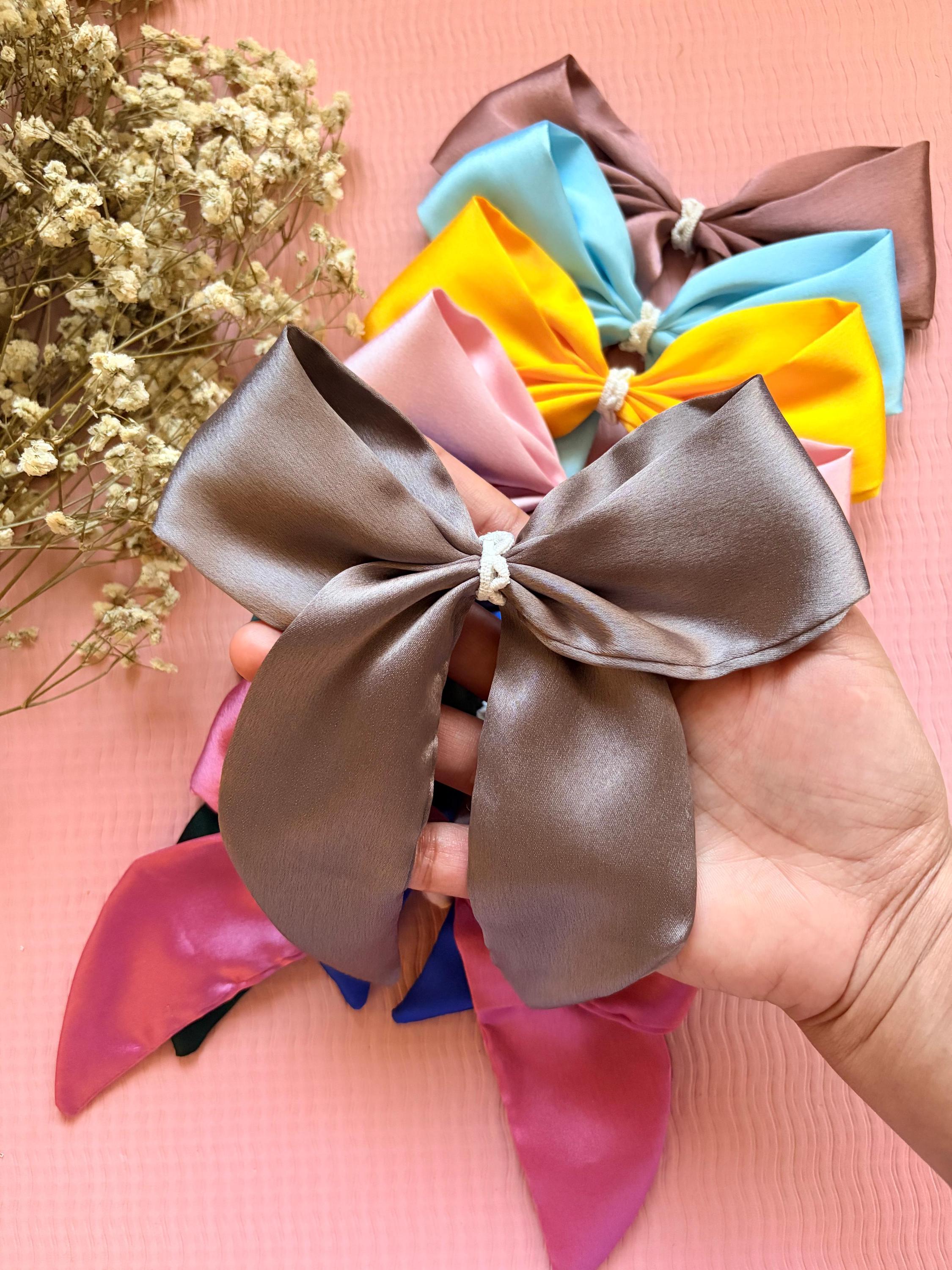 Large Satin Silk Hair Bow Clip | Minimalist Chic Multi-Color Accessory with Long Tails