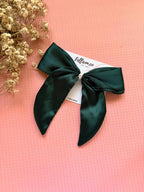 Large Satin Silk Hair Bow Clip | Minimalist Chic Multi-Color Accessory with Long Tails