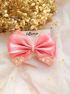 Pink Organza Pearl Hair Bow, Oversized Coquette Bridal Clip, Romantic Wedding Accessory