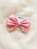 Pink Organza Pearl Hair Bow, Oversized Coquette Bridal Clip, Romantic Wedding Accessory